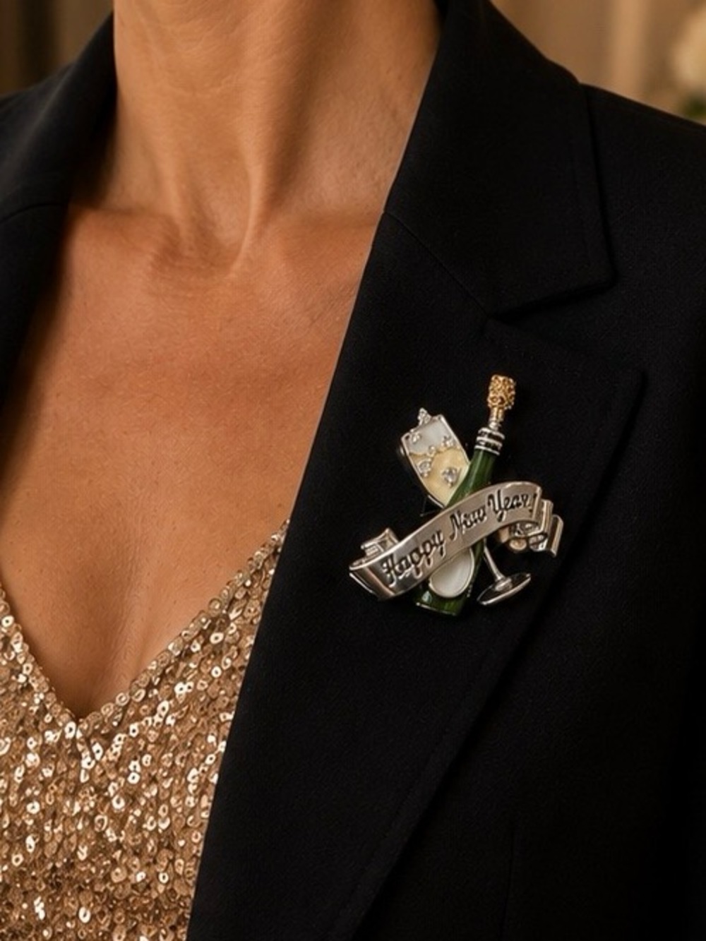 NAPIER Happy New Year NYE Champagne Toast Brooch New in Box Pin Sculptural